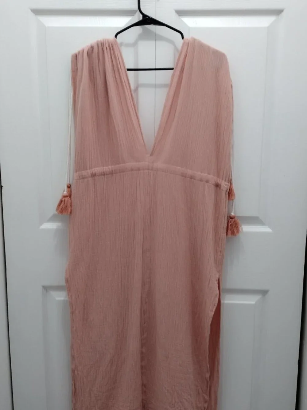 Boho Beach Cover Up Dress Peach Coral Tassel Gauze Sleeveless Resort Maxi XL 1X - Picture 7 of 7